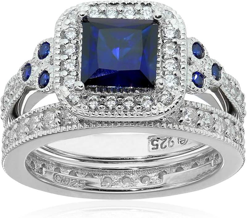 Amazon Essentials Platinum or Gold Plated Sterling Silver Infinite Elements Zirconia Antique Ring Set