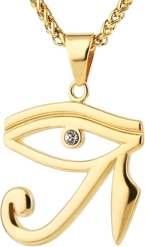 HZMAN CZ Eye of Horus Egypt Protection Pendant on Stainless steel Necklace