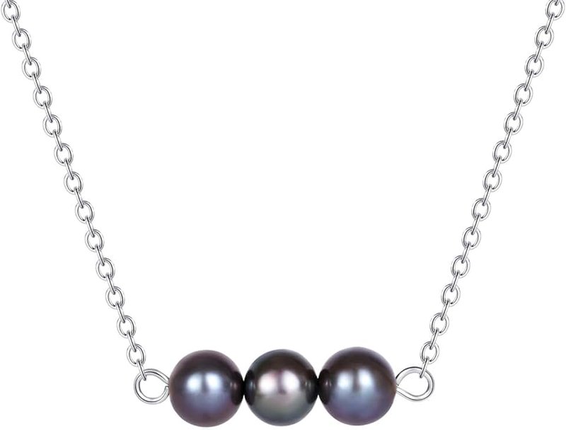 Wunionup Simple Tiny Dainty Pearl Necklace - Small June Birthstone Pearl bar Choker for Womens, Heavy-Duty