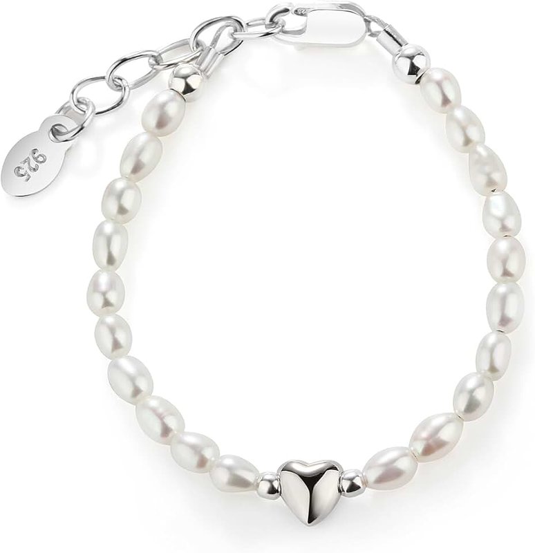 Cherished Moments Baby Girls or Children's Sterling Silver Dainty Cultured Pearl Bracelet Accented with Silver Heart