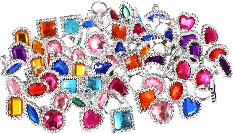 Shappy Colorful Plastic Rings Adjustable Fake Princess Jewelry Rings for Bridal Shower Dress Party Accessories