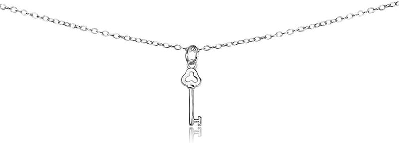 B. BRILLIANT Sterling Silver Polished Key Dainty Choker Necklace