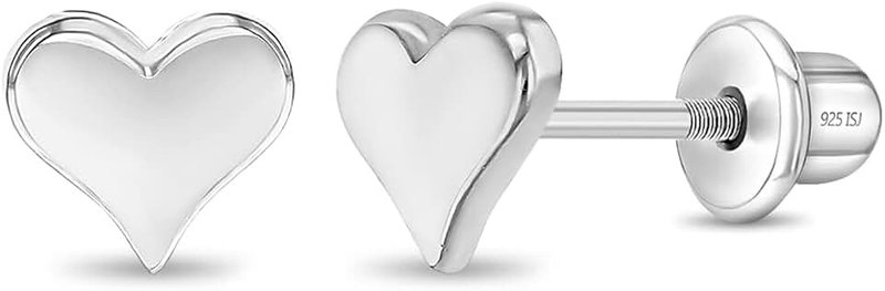 In Season Jewelry 925 Sterling Silver Classic Screw Back Little Heart Earrings for Babies Kids