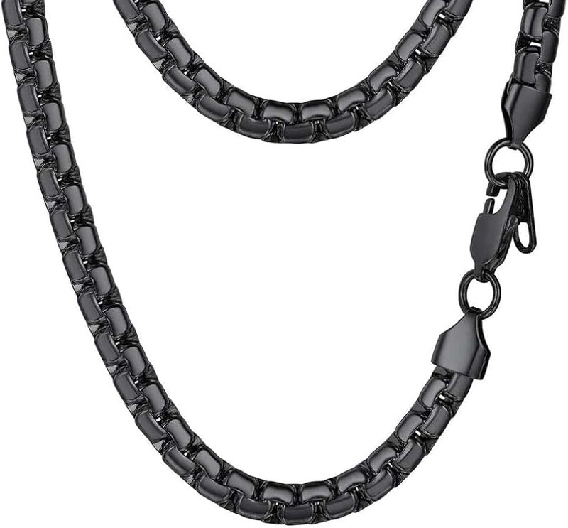PROSTEEL Stylish Stainless Steel Flat Box Chain Necklace, Silver/Gold/Black Tone, Nickel-Free, Hypoallergenic Jewelry, 14”-30”, Come Gift Box