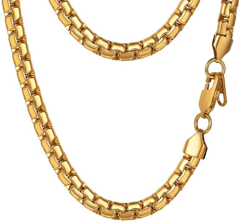 PROSTEEL Stylish Stainless Steel Flat Box Chain Necklace, Silver/Gold/Black Tone, Nickel-Free, Hypoallergenic Jewelry, 14”-30”, Come Gift Box