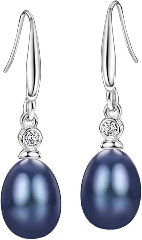 Michooyel Natural Black Pearl Earrings Sterling Silver Cultured Pearl Dangle Drop Earrings for Women