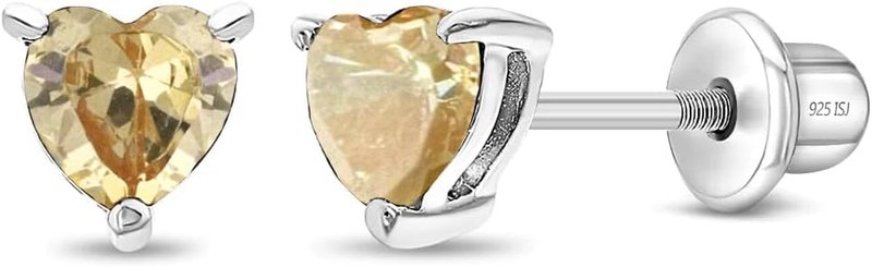 925 Sterling Silver Girls CZ Heart Hypoallergenic Safety Screw Back Earrings - Adorable 5mm Heart Earrings for Young Girls - Great Jewelry for Everyday Wear for Toddlers to Teens