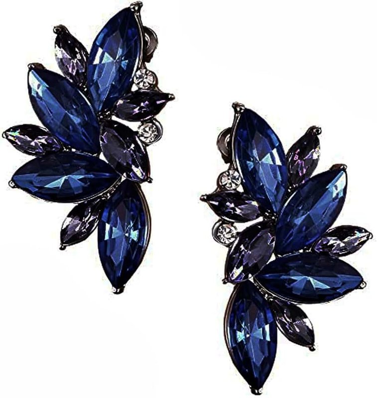 Secret for Longevity Art Deco Antique Vintage Style Blue Sapphire Rhinestone Cluster Earrings