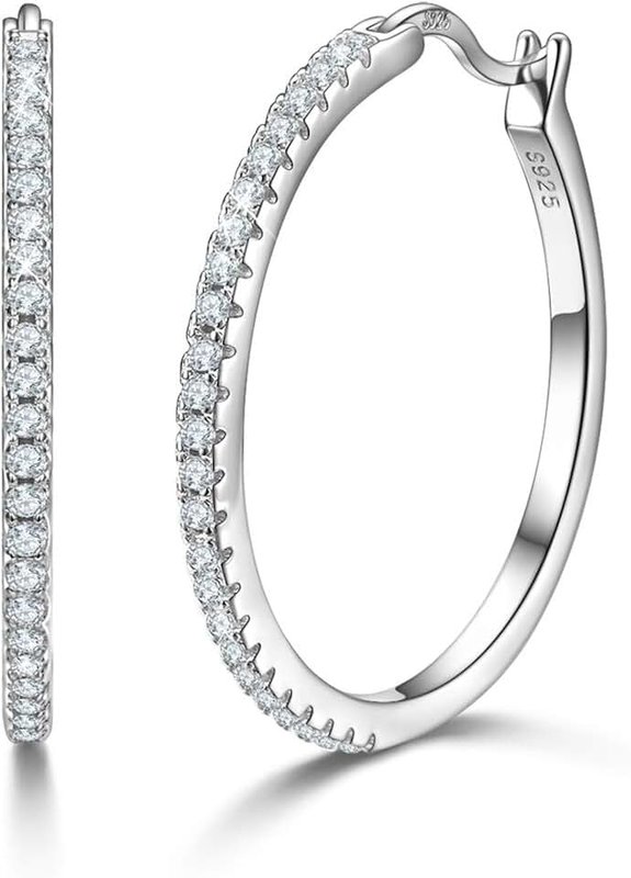 GDDX 925 Sterling Silver Hoops Big Round Loops Earrings Paved Zircon Halo CZ Women Ear Jewelry