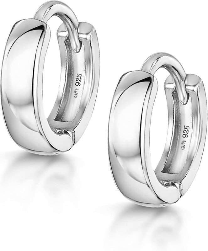 Amberta Fine 925 Sterling Silver Pair of Round Hinged Hoops - Sleeper Earrings