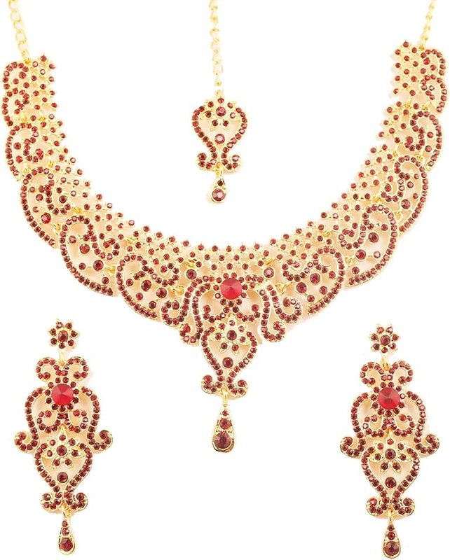 Touchstone Indian Bollywood Royal Look Marvelous Designer Jewelry Necklace Set Embellished with White Crystals for Women in Silver Tone.