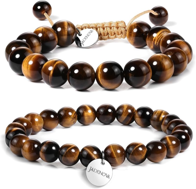 JADENOVA JADENOVA Natural Bead Bracelet Semi Precious Gemstone Beaded Bracelet for Women Healing Crystal Stone Stretch Bracelet Men Couple Bracelets (2pcs,6-8mm/8-10mm)