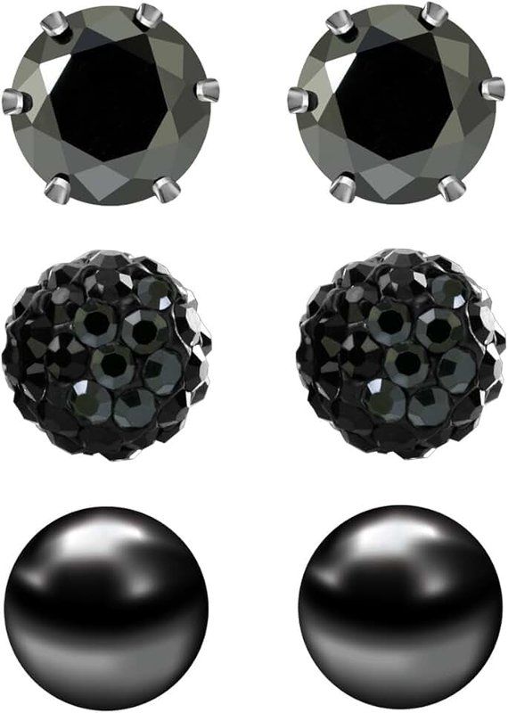 JewelrieShop 3 Pairs Stud Earrings Set for women girls Cubic Zirconia Rhinestones Faux Pearl, Birthstone, Hypoallergenic, Stainless Steel Earrings Pin