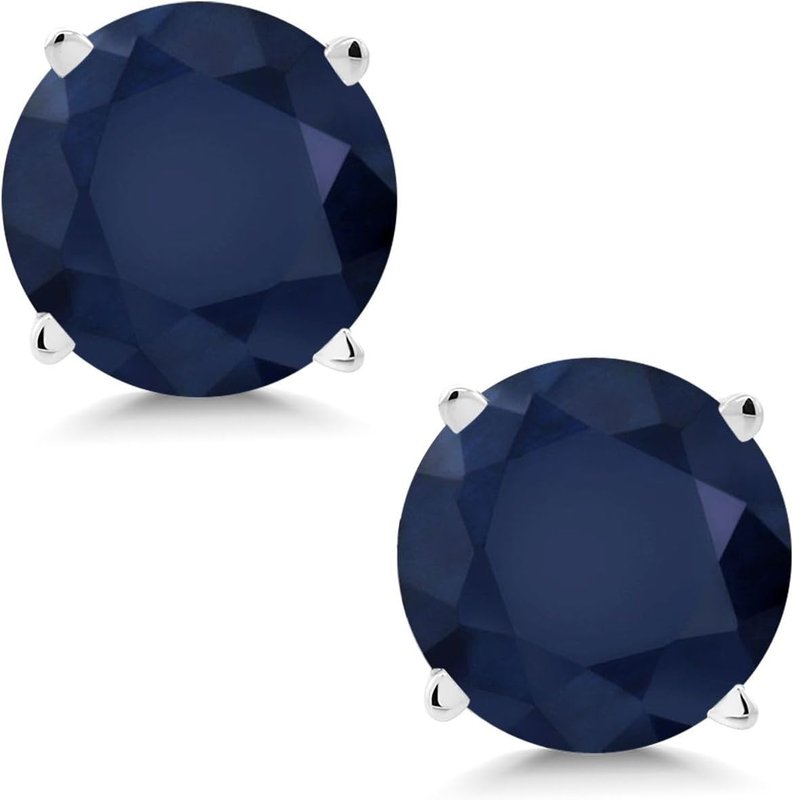 Gem Stone King 14K White Gold Blue Sapphire Stud Earrings For Women Men | 2.00 Cttw | Gemstone Birthstone | Round 6MM | Gold Earrings For Women Men
