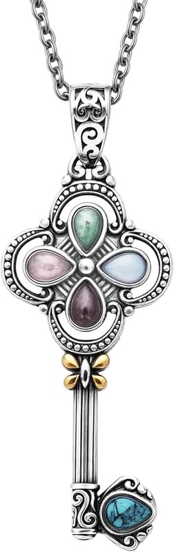 Shop LC Delivering Joy Amethyst Rose Quartz Aventurine Ion Plated Gold Sterling Silver Key Pendant Necklace 20" 1.5 Cttw