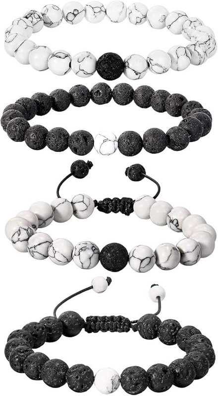 BBTO 4 Pieces Howlite Bracelet Lava Stone Diffuser Bracelet Couples Bracelet Aromatherapy Bracelet Set for Essential Oil
