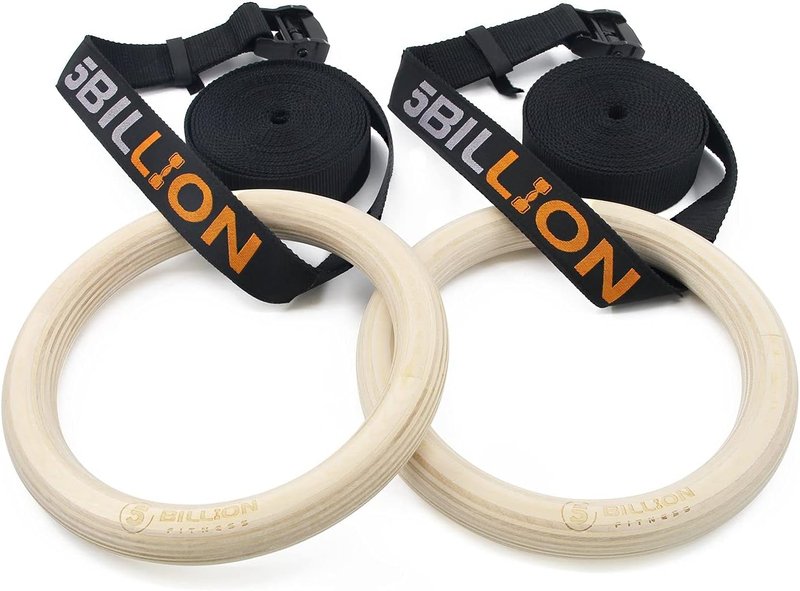 Wooden Gymnastic Rings 1.1inch/1.25 inch,5BILLION Olympic Rings with Adjustable Straps 2x15ft,Wood Gym Rings for Home Gym Full Body Workout,Quick Install Cam Buckle,1500lbs Supported