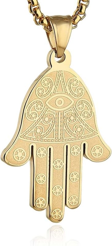 HZMAN Stainless Steel Hand of Fatima Necklace Pendant for Women Girls Evil Eye Hamsa Hand Necklace Luck Protection Amulet Necklaces Jewelry Gift
