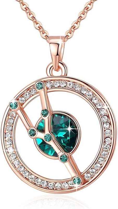 Leafael Superstar Zodiac Constellation Pendant Necklace Made with Premium Crystal Horoscope Jewelry, Gold or Rose Gold Plated, 18"+ 2"