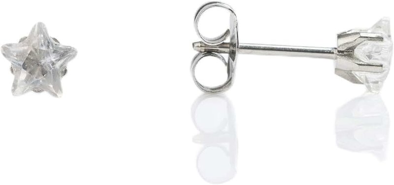 STUDEX Sensitive Stud Earrings 5mm Star Cut Cubic-Zirconia in a Tiffany Setting