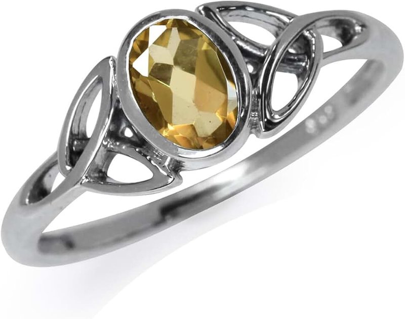 Silvershake 7x5MM Oval Shape Birthstone Gemstone 925 Sterling Silver Triquetra Celtic Trinity Knot Ring