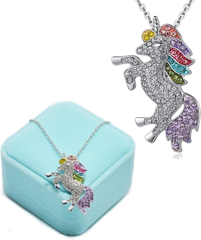 Binoster Fashion Unicorn Pendant Necklace - Rainbow Crystal Unicorn Necklace for Girls - Unicorn Rainbow Necklace