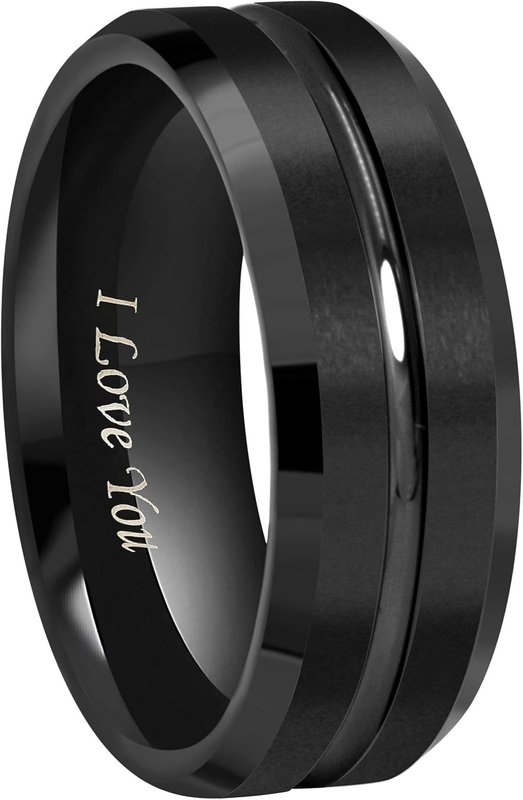 CROWNAL 4mm 6mm 8mm 10mm Black Tungsten Wedding Band Ring Men Women Beveled Edges Polished Grooved Center Comfort Fit Size 4 to 17