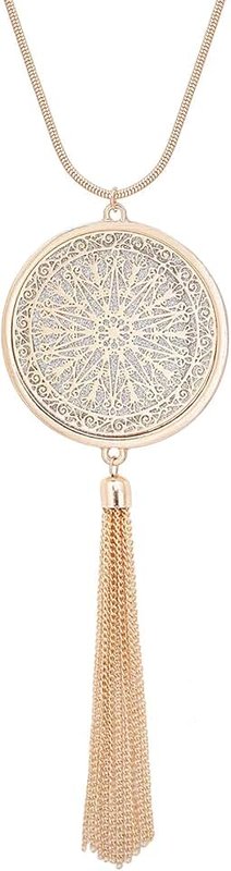 MOLOCH Long Necklaces for Woman Disk Circle Pendant Necklaces Tassel Fringe Necklace Set Statement Pendant