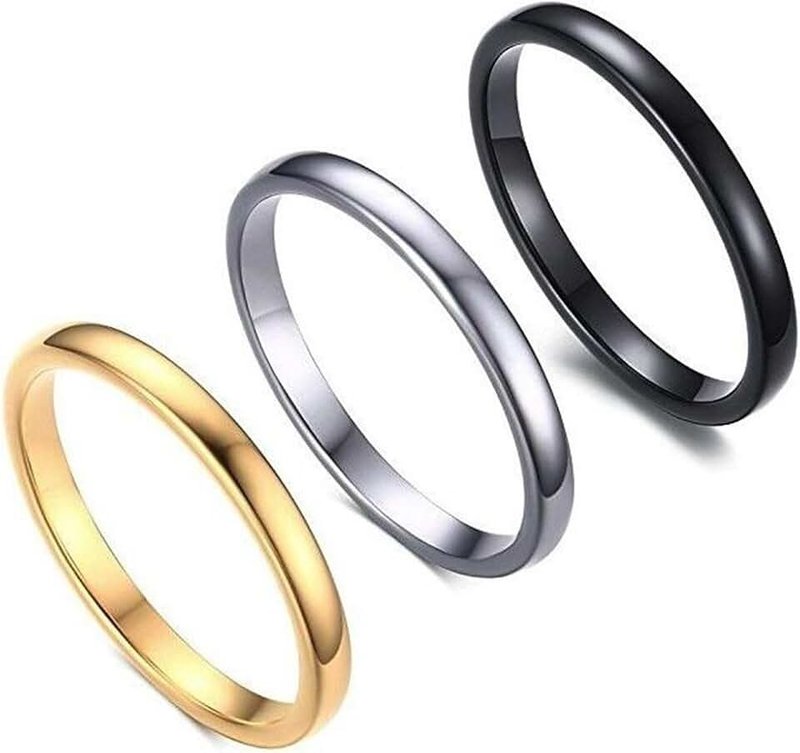 JUDE 3 Pack, 2MM Thin Stainless Steel Stackable Wedding Band Enhancer Ring