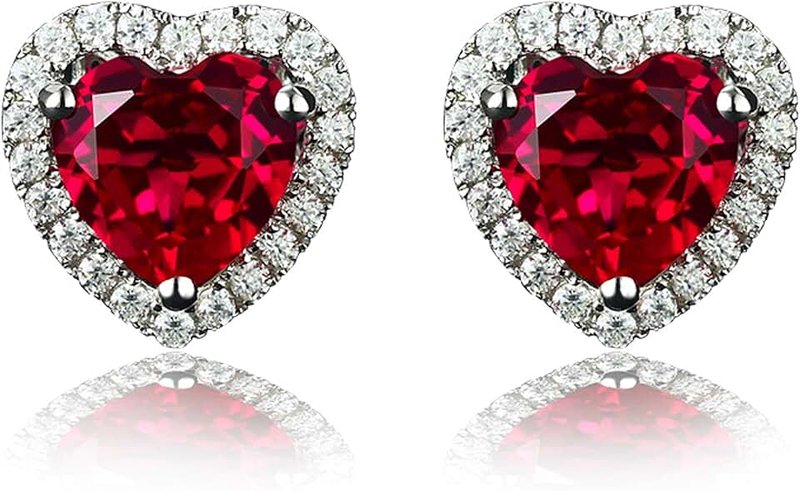 Navachi 18ct White Gold Plated 4.5ct Ruby Emerald Heart Stud Earrings in 925 Sterling Silver
