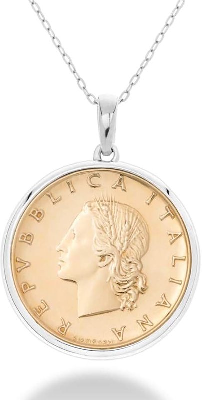 Miabella Miabella 925 Sterling Silver Italian Genuine 20-Lira Medallion Coin Chain Pendant Necklace for Women 18 Inch Made in Italy
