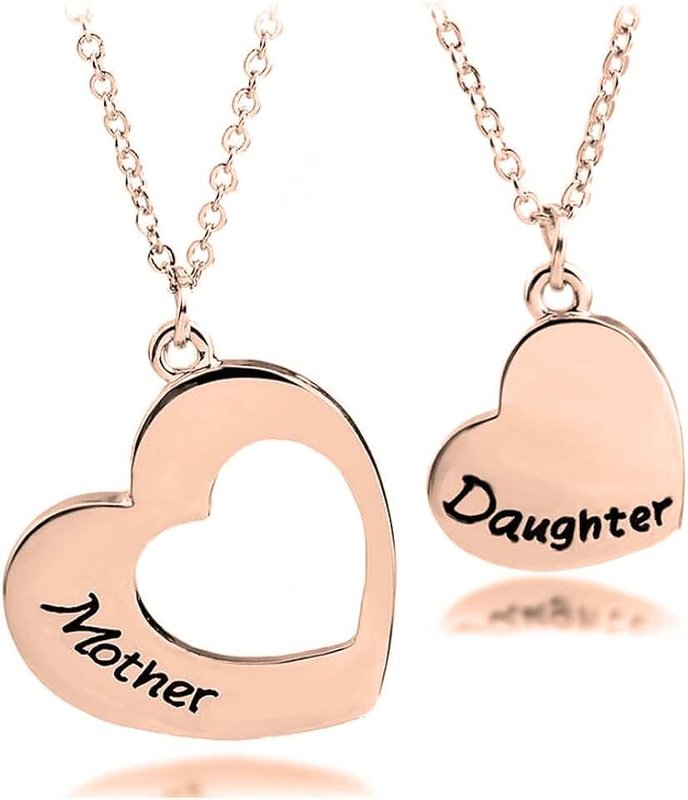 KUIYAI Mother Daughter Necklaces for 2 Engraved Matching Heart Mom Daughter Gift for Her