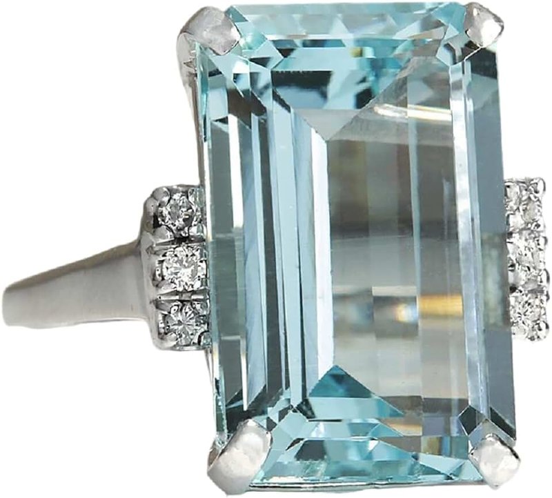 DOCCESTU (8 ) - Zhiwen Vintage Fashion Women 925 Silver Aquamarine Gemstone Ring Engagement Wedding Jewellery Size 5-11 (8 )