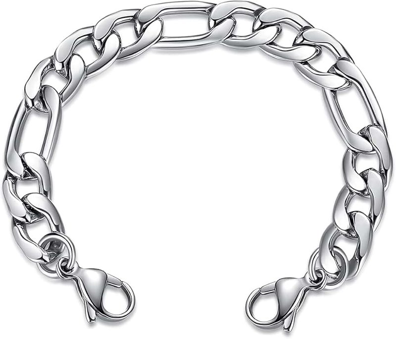 linnalove Stainless Steel Figaro Chain Interchangeable Medical Alert Bracelets-Pre-Engraving