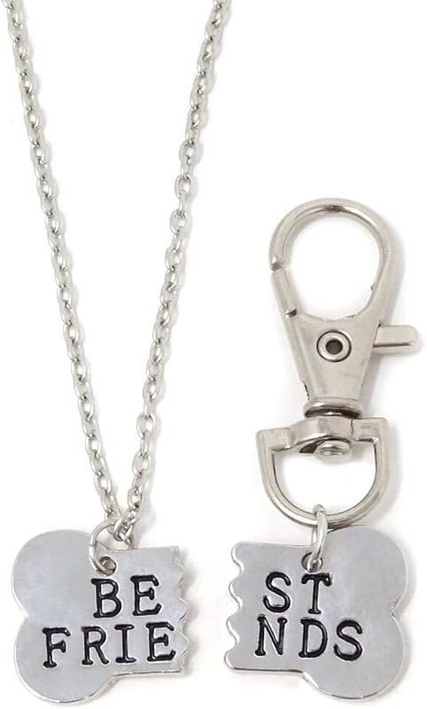 Honbay Honbay Silver Dog Bone Shaped Charm Best Friends Necklace and Lobster Clasp Key Chain
