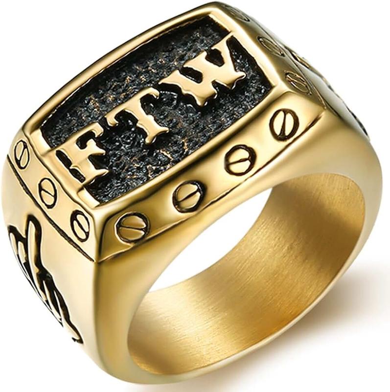 JUDE Stainless Steel FTW Biker Rider Middle Finger Ring