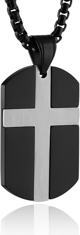 HZMAN Stainless Steel Cross Dog Tag Necklace for Men Women Religious Bible Verse Isaiah 41:10 Pendant Jewelry Gift