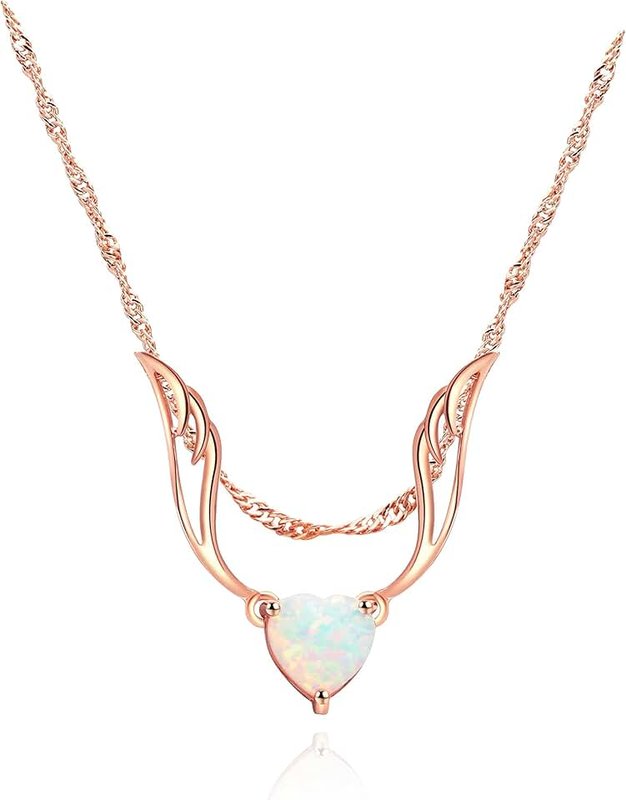 Barzel Necklace Dimension: This Rose Gold Plated Created Opal Guardian Angel Necklace is 18 inches in length