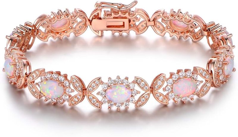 Barzel 18K White Gold or Rose Gold Plated Created Opal Tennis Bracelet