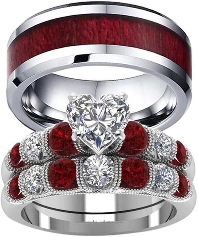 loversring LOVERSRING His and Hers Wedding Ring Sets Couples Rings 10K White Gold Stainless Steel Wedding Engagement Ring Bridal Sets Men's Tungsten Carbide Band