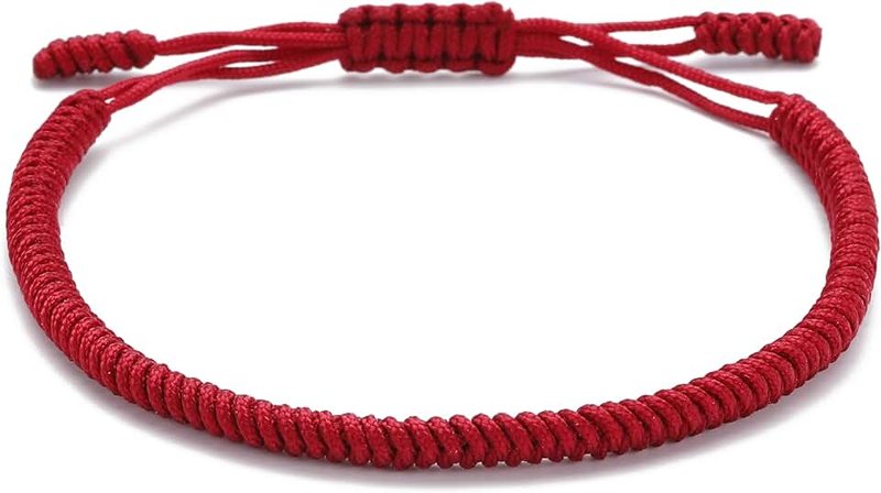 LUCKY BUDDHIST Handmade Bracelet + Buddhist Gift! Tibetan Good Luck String Armband. Unisex Adjustable Size! Friendship Present. Handcrafted Rope Woven Chakra Wristband | Dark Red, No Stone