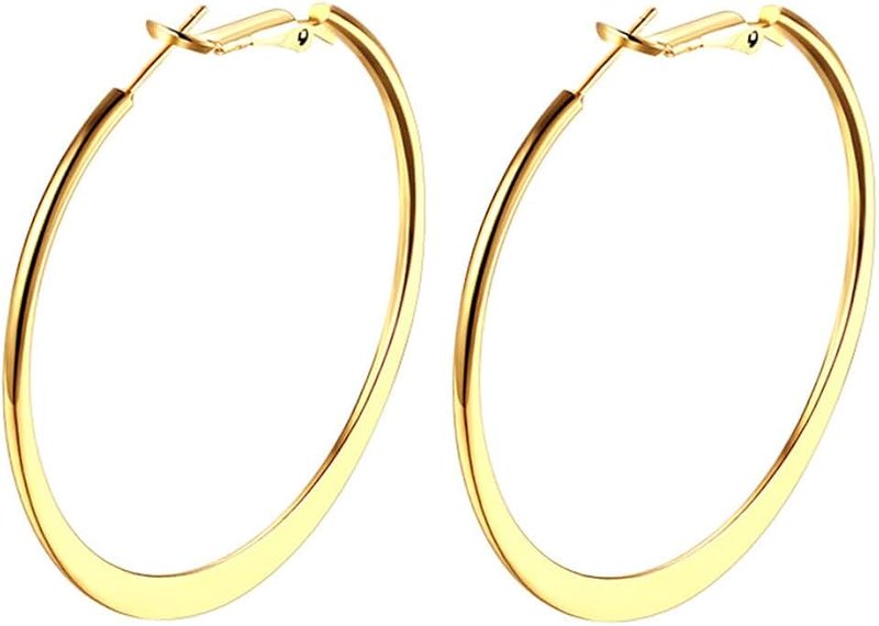 GSLAOZ Gold Hoop Earrings,18K Gold Plated Rounded Hoops Earrings for Women