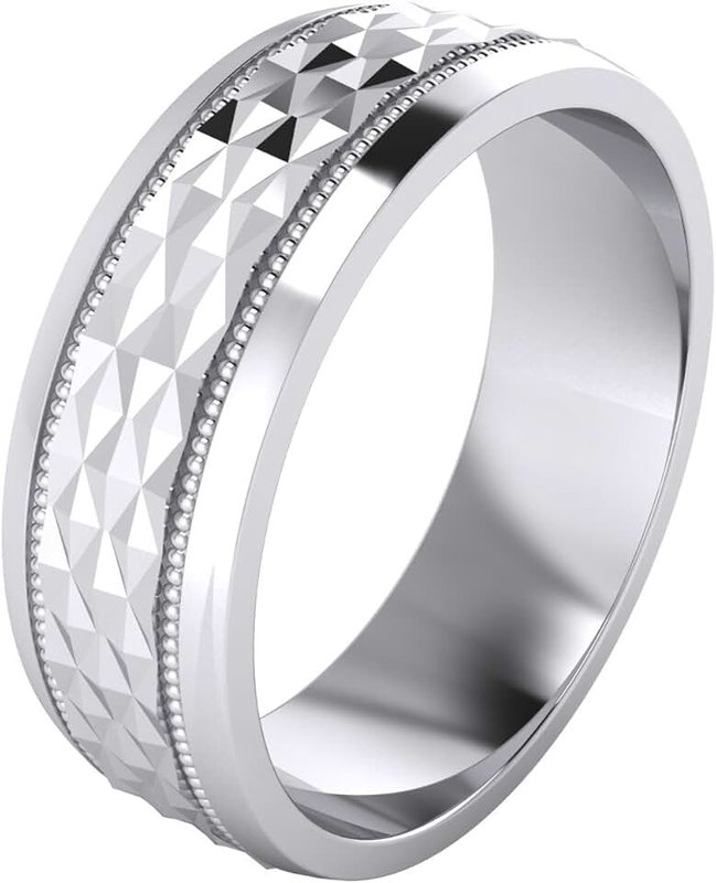 LANDA JEWEL 5 Styles Heavy Solid Sterling Silver Wedding Band Diamond Cut Patterned Ring Comfort Fit Unisex