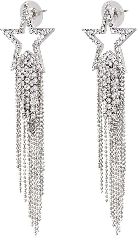 JERTOCLE Women's Tassel Earrings Star Ear Stud Pave Crystal Dangle Earrings Boho Waterfall Beaded Fringe Drop Earring