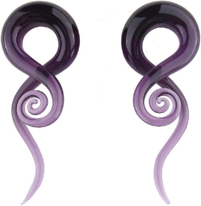 NewZenro 2Pcs Purple Ear Glass Spiral Tapers Plugs Tunnels Expander Hanger Gauges Earrings Stretching Body Piercings Jewelry