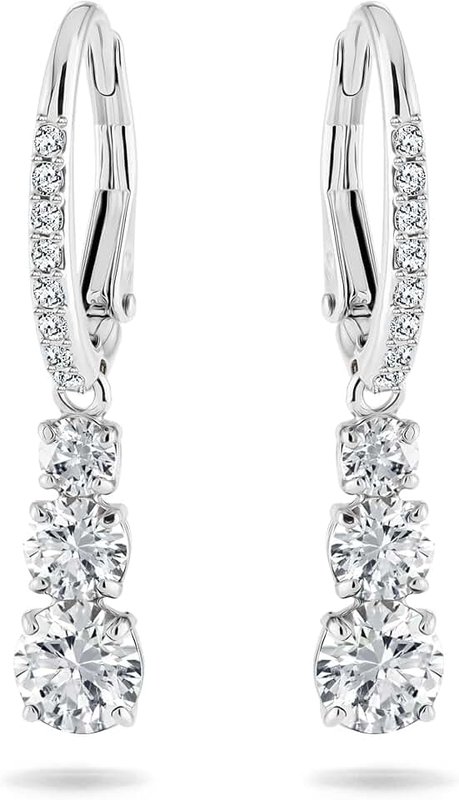 Swarovski Stilla Attract Collection, Earrings, Necklace and Ring, White Crystals in a Rhodium Plated Setting