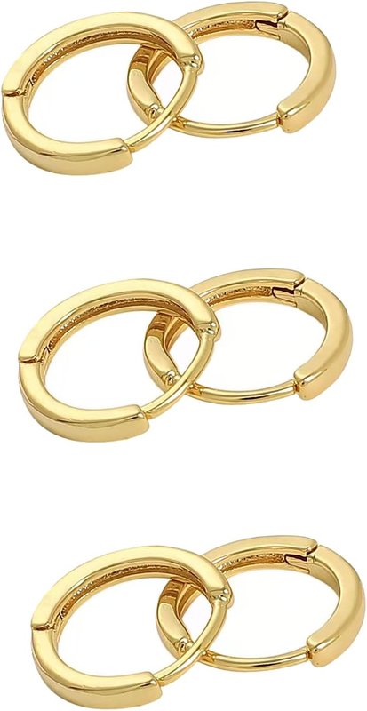 Poetic Dove 3 Pairs 18k Yellow Gold Plated Huggie Hoop 10mm Sleeper Earrings Non-allergenic
