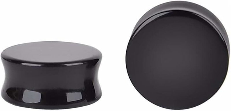 HQLA 1 Pair Natural Obsidian Stone Double Flared Flesh Tunnels Ear Plugs Gauges Stretcher Expander