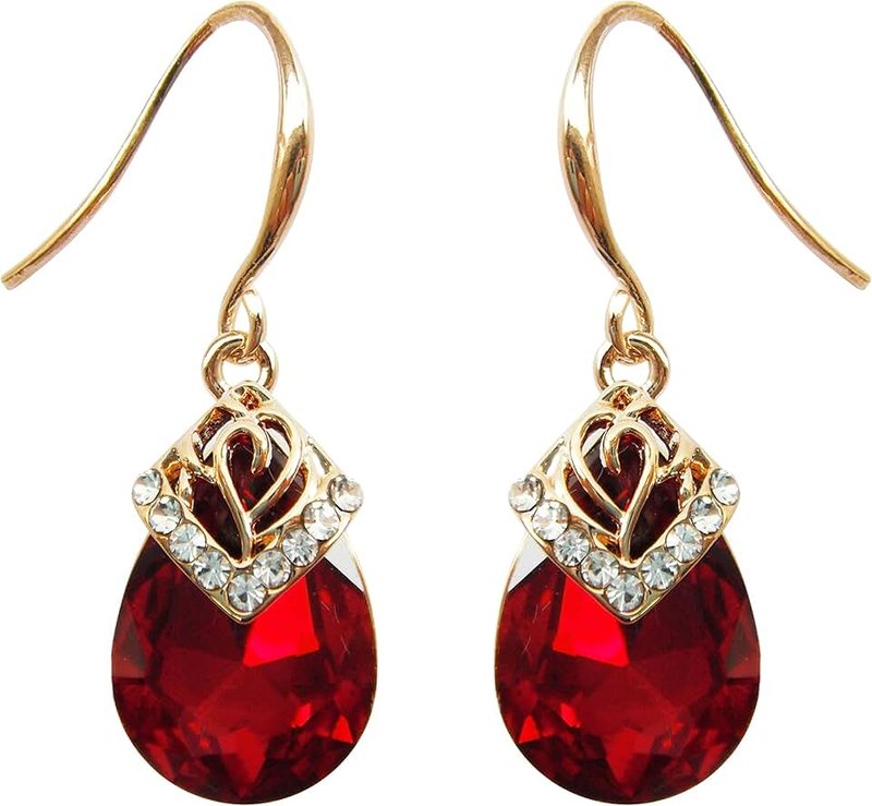 Navachi 18k Gold Plated Crystal Flower Pattern Water Drop Zircon Dangle Earrings