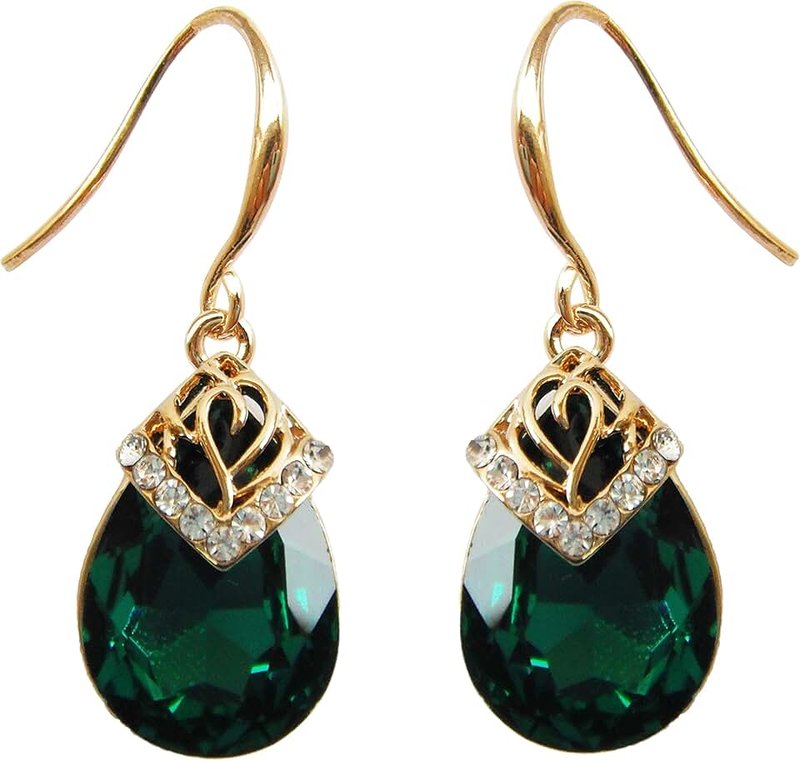 Navachi 18k Gold Plated Crystal Flower Pattern Water Drop Zircon Dangle Earrings